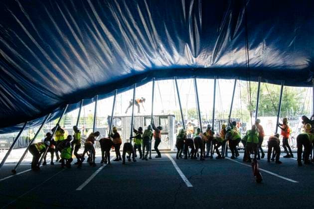 August 23, 2025, Calgary, Canada: Cirque du Soleil raised its iconic big top in Calgary for the upcoming production of ECHO. The tent was erected ahead of the showÃ¢â‚¬â ¢s Canadian premiere, which runs from August 30 through October 19, 2025. The production blends acrobatics, design, and storytelling, marking CirqueÃ¢â‚¬â ¢s return to Calgary with its newest touring show. Calgary Canada - ZUMAr123 20250823_zap_r123_010 Copyright: xBadenxRothx