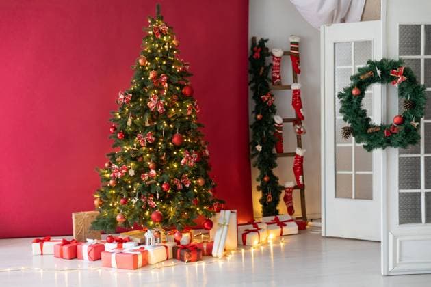 Christmas tree with gifts, toys, garlands, red interior for the new year Christmas tree with gifts toys garlands red interior, 63329700.jpg RECORD DATE NOT STATED