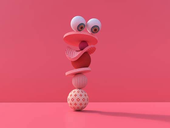 Creative Highlight Symbolbilder 3d humorous abstract stacked shapes with eyes on pink background, UWF01968