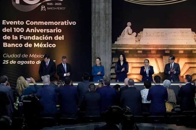 Claudia Sheinbaum, President Of Mexico, Leads Ceremony Celebrating The 100th Anniversary Of The Founding Of The Bank Of Mexico (Banxico) Claudia Sheinbaum, President of Mexico, attends the ceremony celebrating the 100th anniversary of the founding of the Bank of Mexico (Banxico) at the Interactive Museum of Economics (MIDE) in Mexico City, Mexico, on August 25, 2025. Mexico City Mexico City Mexico  Copyright: xGerardoxVieyrax originalFilename: vieyra-notitle250825_npQbW.jpg
