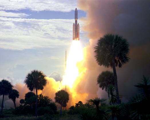 August 20, 1975 - Cape Canaveral, Florida, U.S. - A Titan-Centaur rocket carrying the Viking 1 spacecraft launches from Complex 41 at Cape Canaveral Air Force Station on Aug. 20, 1975. Viking 1 touched down on the red planet on July 20, 1976, becoming the first truly successful landing on Mars. Viking 1 was the first of a pair of complex deep space probes that were designed to reach Mars and to collect evidence on the possibility on life on Mars. Cape Canaveral U.S. - ZUMAz03_ 19750820_shn_z03_191 Copyright: xNASAx