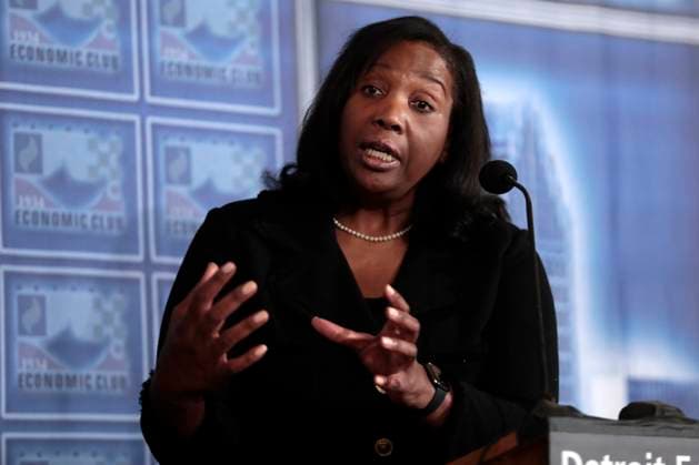 August 25, 2025: President Trump has removed Federal Reserve Governor LISA COOK from her position, citing allegations of mortgage fraud. This unprecedented action raises questions about the legal authority of the president to fire a Fed governor and may lead to a significant legal battle FILE PHOTO: November 30, 2022, Detroit, Michigan, U.S: Dr. Lisa Cook, Federal Reserve Board Governor atf the U.S. Federal Reserve System.the Detroit Economic Club Meeting held at the Masonic in Detroit. Detroit U.S - ZUMAk12_ 20250825_shn_k12_200 Copyright: xJeffxKowalskyx