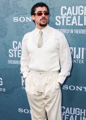 New York Premiere Of Columbia Pictures Caught Stealing Puerto Rican rapper, singer, actor, record producer and professional wrestler Bad Bunny (Benito Antonio Martinez Ocasio) wearing Saint Laurent arrives at the New York Premiere Of Columbia Pictures Caught Stealing held at Regal Union Square on August 26, 2025 in Manhattan, New York City, New York, United States. Photo by Image Press Agency ABACAPRESS.COM New York City New York United States  Copyright: xImagexPressxAgency ABACAx