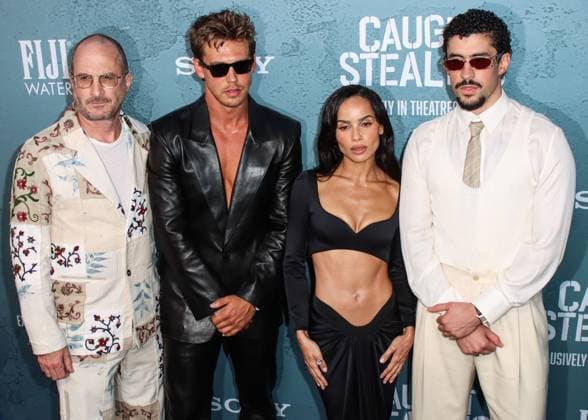 New York Premiere Of Columbia Pictures Caught Stealing American director, screenwriter, and producer Darren Aronofsky, American actor, singer, and model Austin Butler, American actress, singer, model, and filmmaker Zoe Kravitz (Zoë Kravitz) and Puerto Rican rapper, singer, actor, record producer and professional wrestler Bad Bunny (Benito Antonio Martinez Ocasio) arrive at the New York Premiere Of Columbia Pictures Caught Stealing held at Regal Union Square on August 26, 2025 in Manhattan, New York City, New York, United States. Photo by Image Press Agency ABACAPRESS.COM New York City New York United States Copyright: xImagexPressxAgency ABACAx