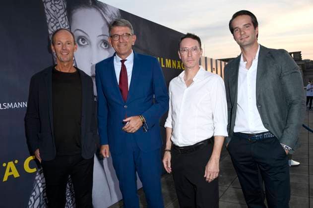 Thomas Rabe, Wolfram Weimer, Sascha Schwingel and Thomas Coesfeld at the opening reception of the UFA Film Nights 2025 on the roof terrace of the Bertelsmann Berlin Representative Office, 27 08 2025 Foto:xN.xKubelkax xFuturexImagex ufa_5869