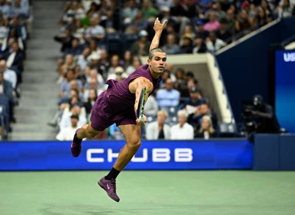 FLUSHING NY- AUGUST 27: Carlos Alcaraz Vs Mattia Bellucci on Arthur Ashe Stadium at the USTA Billie Jean King National Tennis Center on August 27, 2025 in Flushing Queens. Copyright: xmpi04x