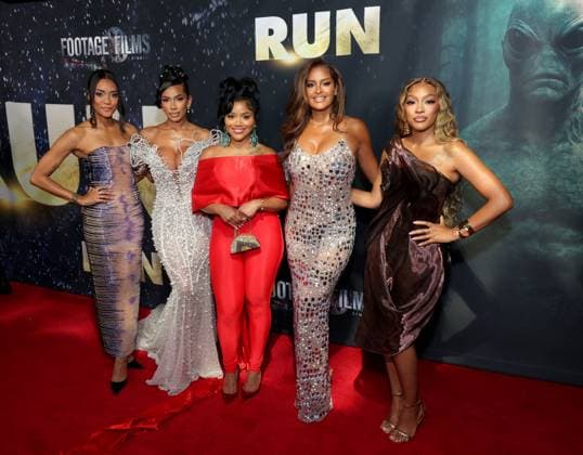 Annie Ilonzeh, Erica Mena, Erica Pinkett, Drew Sidora and Claudia Jordan attend the Los Angeles Premiere of Footage Films RUN at TCL Chinese Theatre in the Hollywood section of Los Angeles on Wednesday, August 27, 2025.  LAP20250827251 GREGxGRUDT
