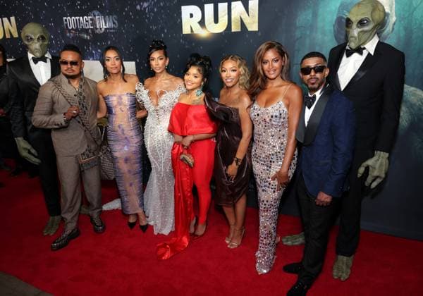 Chris Stokes, Annie Ilonzeh, Erica Mena, Erica Pinkett, Drew Sidora, Claudia Jordan and Marques Houston attend the Los Angeles Premiere of Footage Films RUN at TCL Chinese Theatre in the Hollywood section of Los Angeles on Wednesday, August 27, 2025.  LAP20250827259 GREGxGRUDT