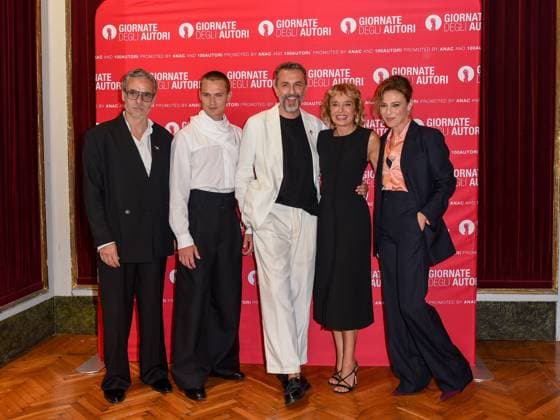 Venice, ITALY: Venice, 82nd Venice International Film Festival 2025 - day 2 - presentation of the film La Gioia. In the photo: Francesco Colella, Saul Nanni, Nicolangelo Gelormini, Valeria Golino, Jasmine Trinca Venice ITALY  - ZUMAp169 20250828_zea_p169_745 Copyright: xFrancescaxViecelix