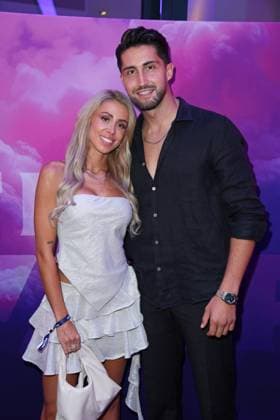 Lorik Bunjaku with girlfriend Denise Hersing at the premiere event of THE POWER by Joyn at the Alice Rooftop Garden in Berlin on 28 08 2025