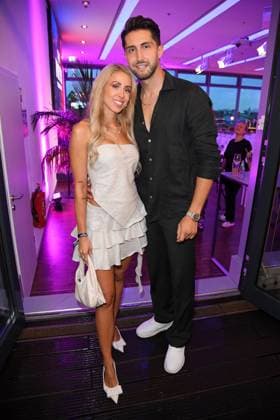 Lorik Bunjaku with girlfriend Denise Hersing at the premiere event of THE POWER by Joyn at the Alice Rooftop Garden in Berlin on 28 08 2025