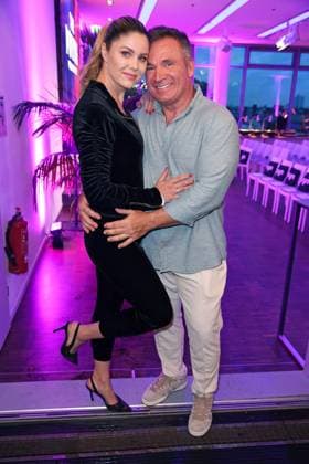 Yvonne Woelke with friend Peter Klein at the premiere event of THE POWER by Joyn at the Alice Rooftop Garden in Berlin on 28 08 2025