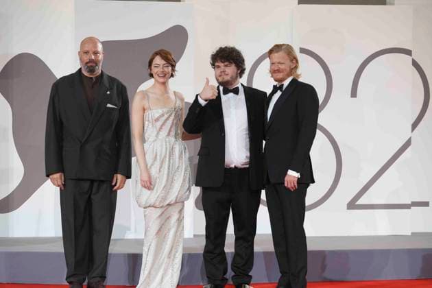 CELEBRITES : Festival international du film de Venise - Venice, Italy, 28th August, 2025. YORGOS LANTHIMOS ,EMMA STONE , AIDAN DELBIS , JESSE PLEMONS attending the Bugonia Premiere as part of the 82nd Venice International Film Festival at the Lido in Venice, Italy Laurent Lairys PSNEWZ VENISEItaly  Copyright: xLaurentxLairysx