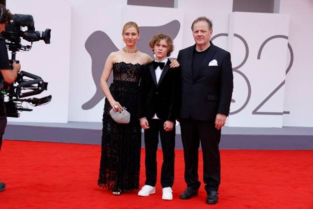 August 28, 2025, Venice, Italy: Andrea Waskovics, Bojtorjan Barabas and Gregory Gadebois arrive at the premiere of Orphan during the 82nd Venice International Film Festival at Palazzo del Cinema on the Lido in Venice, Italy, on 28 August 2025. Photo: Venice Italy - ZUMAm179 20250828_zep_m179_045 Copyright: xAlecxMichaelx