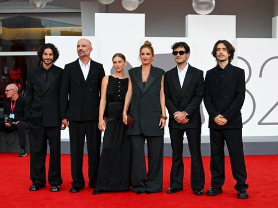 Venice, 82nd Venice International Film Festival 2025 - evening 3 - red carpet of the film A Pied D Oeuvre - In the photo: Sayyid El Alami, Julien Colonna, Lou Lampros, Agathe Riedinger, Zoran Boukherma, Ludovic Boukherma  Copyright: xManuelexMangiarottix xipa-agency.netx xPoolxPhotoxEventsx06x IPA_Agency_IPA63581560