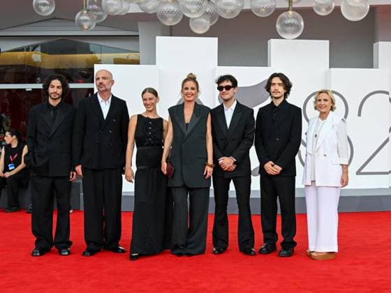 Venice, 82nd Venice International Film Festival 2025 - evening 3 - red carpet of the film A Pied D Oeuvre - In the photo: Sayyid El Alami, Julien Colonna, Lou Lampros, Agathe Riedinger, Zoran Boukherma, Ludovic Boukherma, guest  Copyright: xManuelexMangiarottix xipa-agency.netx xPoolxPhotoxEventsx06x IPA_Agency_IPA63581642