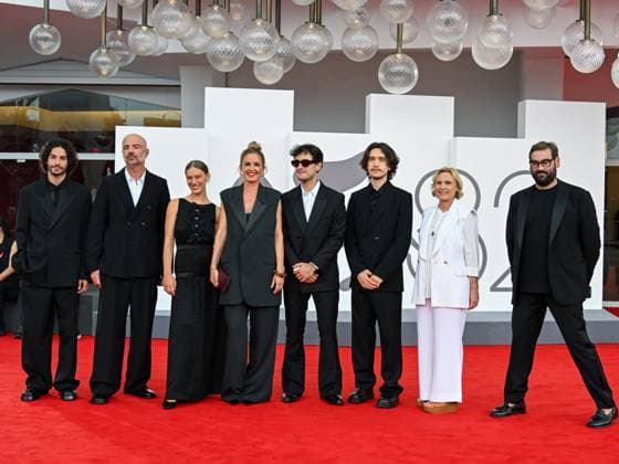 Venice, 82nd Venice International Film Festival 2025 - evening 3 - red carpet of the film A Pied D Oeuvre - In the photo: Sayyid El Alami, Julien Colonna, Lou Lampros, Agathe Riedinger, Zoran Boukherma, Ludovic Boukherma, guest  Copyright: xManuelexMangiarottix xipa-agency.netx xPoolxPhotoxEventsx06x IPA_Agency_IPA63581664
