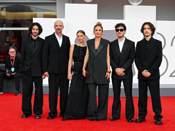 Venice, ITALY: Venice, 82nd Venice International Film Festival 2025 - evening 3 - red carpet of the film A Pied D Oeuvre - In the photo: Sayyid El Alami, Julien Colonna, Lou Lampros, Agathe Riedinger, Zoran Boukherma, Ludovic Boukherma Venice ITALY  - ZUMAp169 20250829_zea_p169_679 Copyright: xManuelexMangiarottix