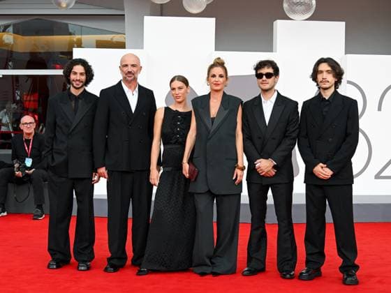 Venice, ITALY: Venice, 82nd Venice International Film Festival 2025 - evening 3 - red carpet of the film A Pied D Oeuvre - In the photo: Sayyid El Alami, Julien Colonna, Lou Lampros, Agathe Riedinger, Zoran Boukherma, Ludovic Boukherma Venice ITALY  - ZUMAp169 20250829_zea_p169_683 Copyright: xManuelexMangiarottix