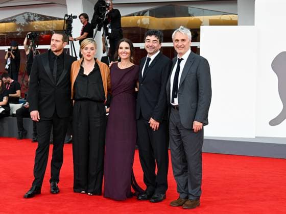 Venice, ITALY: Venice, 82nd Venice International Film Festival 2025 - evening 3 - red carpet for the film A Pied D Oeuvre - Pictured: Bastien Bouillon, ValÃ rie Donzelli, Virginie Ledoyen, Franck Courtes, Alain Goldman Venice ITALY  - ZUMAp169 20250829_zea_p169_762 Copyright: xManuelexMangiarottix