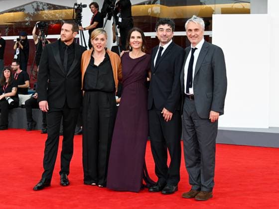 Venice, ITALY: Venice, 82nd Venice International Film Festival 2025 - evening 3 - red carpet for the film A Pied D Oeuvre - Pictured: Bastien Bouillon, ValÃ rie Donzelli, Virginie Ledoyen, Franck Courtes, Alain Goldman Venice ITALY  - ZUMAp169 20250829_zea_p169_776 Copyright: xManuelexMangiarottix