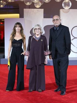 Venice, Italy: Venice, 82nd Venice International Film Festival 2025 - Evening 3 - The red carpet for the film Calle Malaga. Pictured are Carmen Maura, Ahmed Boulane, and Marta Etura. Venice Italy  - ZUMAp169 20250829_zea_p169_1358 Copyright: xManuelexMangiarottix