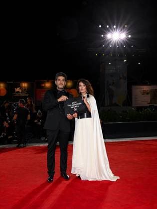 Venice, ITALY: Venice, 82nd Venice International Film Festival 2025 - Evening 3 - Red Carpet for the film Calle Malaga - Pictured: Nabil Ayouch and Maryam Touzani Venice ITALY  - ZUMAp169 20250829_zea_p169_1392 Copyright: xAlbertoxTerenghix