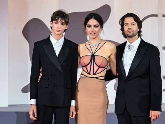 Venice, ITALY: Venice, 82nd Venice International Film Festival 2025 - Evening 4 - Red Carpet of the film The Valley of Smiles - Pictured: Giulio Feltri, Romana Maggiora Vergano, Paolo Strippoli Venice ITALY  - ZUMAp169 20250830_zea_p169_1953 Copyright: xManuelexMangiarottix