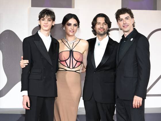 Venice, Italy: Venice, 82nd Venice International Film Festival 2025 - Evening 4 - Red Carpet for the film The Valley of Smiles. Pictured are Giulio Feltri, Romana Maggiora Vergano, Paolo Strippoli, and Michele Riondino. Venice Italy  - ZUMAp169 20250830_zea_p169_1967 Copyright: xSimonexComix