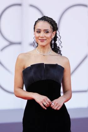 VENICE, ITALY - AUGUST 30: Nathalie Emmanuel attends the Frankenstein red carpet during the 82nd Venice International Film Festival on August 30, 2025 in Venice, Italy. markxcape