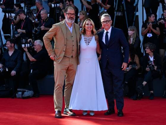 Venice, 82nd Venice International Film Festival 2025 - day 5 - Red Carpet The Wizard Of The Kremlin (Le Mage Du Kremlin) In the photo: Andrea Romeo, Federica Lucisano and Paolo Del Brocco  Copyright: xMaurizioxD Avanzox xipa-agency.netx xMaurizioxDxAvanzox IPA_Agency_IPA63776208