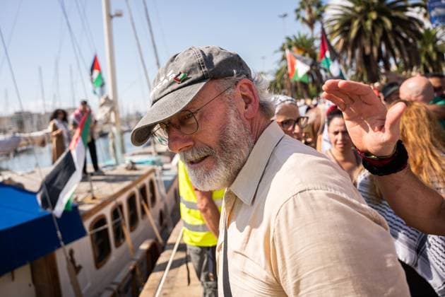 August 31, 2025, Barcelona, Barcelona, Spain: Liam Cunningham. Twenty vessels from the Global Sumud Flotilla are leaving the Port of Barcelona for Gaza to establish a humanitarian corridor by sea, pressure governments around the world, and denounce the blockade. Barcelona Spain - ZUMAa239 20250831_zip_a239_030 Copyright: xMarcxAsensioxClupesx