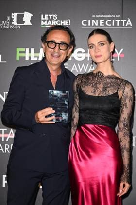 Venice, 82nd Venice International Film Festival 2025 - Evening 5 - Filming Italy Awards Ceremony. Pictured are Giovanni Esposito and Sveva Mariani.  Copyright: xManuelexMangiarotti PoolxPhotoxEventsx06x xipa-agency.netx xManuelexMangiarotti PoolxPhotoxEx IPA_Agency_IPA63793976