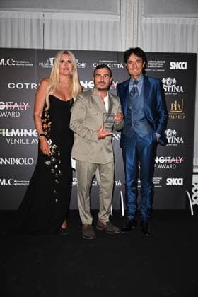 Venice, 82nd Venice International Film Festival 2025 - Evening 5 - Filming Italy Awards Ceremony. Pictured: Tiziana Rocca, Francesco Di Leva, and Giulio Base  Copyright: xManuelexMangiarotti PoolxPhotoxEventsx06x xipa-agency.netx xManuelexMangiarotti PoolxPhotoxEx IPA_Agency_IPA63794057