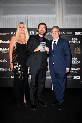 Venice, 82nd Venice International Film Festival 2025 - Evening 5 - Filming Italy Awards Ceremony. Pictured: Tiziana Rocca, Alessandro Siani, and Paolo Del Brocco  Copyright: xManuelexMangiarotti PoolxPhotoxEventsx06x xipa-agency.netx xManuelexMangiarotti PoolxPhotoxEx IPA_Agency_IPA63794202