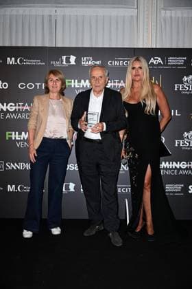 Venice, 82nd Venice International Film Festival 2025 - Evening 5 - Filming Italy Awards Ceremony. Pictured: Marco Bellocchio, Tiziana Rocca  Copyright: xManuelexMangiarotti PoolxPhotoxEventsx06x xipa-agency.netx xManuelexMangiarotti PoolxPhotoxEx IPA_Agency_IPA63794444
