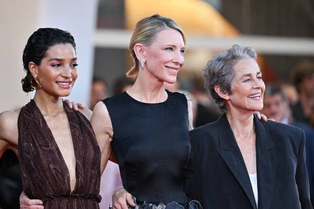Venice Father Mother Sister Brother Premiere AM Indya Moore, Cate Blanchett and Charlotte Rampling attending the Father Mother Sister Brother Premiere as part of the 82nd Venice International Film Festival at the Lido in Venice, Italy on August 31, 2025. Photo by Aurore Marechal ABACAPRESS.COM Venice Italy  Copyright: xMarechalxAurore ABACAx
