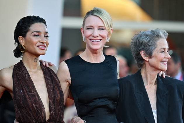 Venice Father Mother Sister Brother Premiere AM Indya Moore, Cate Blanchett and Charlotte Rampling attending the Father Mother Sister Brother Premiere as part of the 82nd Venice International Film Festival at the Lido in Venice, Italy on August 31, 2025. Photo by Aurore Marechal ABACAPRESS.COM Venice Italy  Copyright: xMarechalxAurore ABACAx