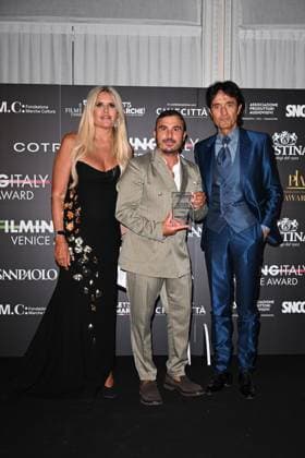 Venice, 82nd Venice International Film Festival 2025 - Evening 5 - Filming Italy Awards Ceremony. Pictured: Tiziana Rocca, Francesco Di Leva, and Giulio Base  Copyright: xManuelexMangiarotti PoolxPhotoxEventsx06x xipa-agency.netx xManuelexMangiarotti PoolxPhotoxEx IPA_Agency_IPA63794650
