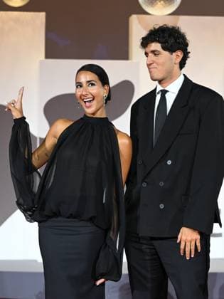 Venice, 82nd Venice International Film Festival 2025 - Evening 5 - Red Carpet Filming Italy Awards. Pictured are Martina Tinarelli and Valerio Base.  Copyright: xManuelexMangiarottix xipa-agency.netx xPoolxPhotoxEventsx06x IPA_Agency_IPA63795901