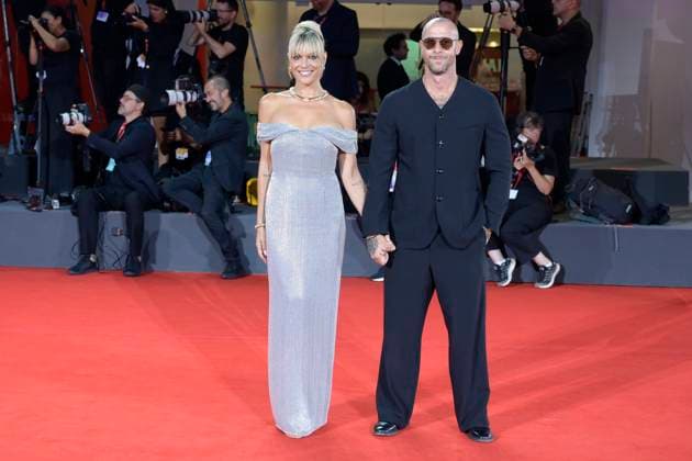 Filming Italy Venice Award red carpet in Venice Lido - 31 Aug 2025 Micaela Ramazzotti (l) and Clauio Pallitto (r) attend the red carpet of Filming Italy Venice Award at 82nd Venice Film Festival at Palazzo del Cinema. Venice Lido Italy Copyright: xMarioxCartellix xSOPAxImagesx _DSC4869