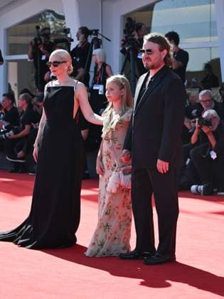 Venice, 82nd Venice International Film Festival 2025 - Evening 6 - Red Carpet of the Film The Testament Of Ann Lee . In the photo Mona Fastvold, Adelaide James Fastvold Corbet and Brady Corbet  Copyright: xSimonexComix xipa-agency.netx xPoolxPhotoxEventsx06x IPA_Agency_IPA63877900