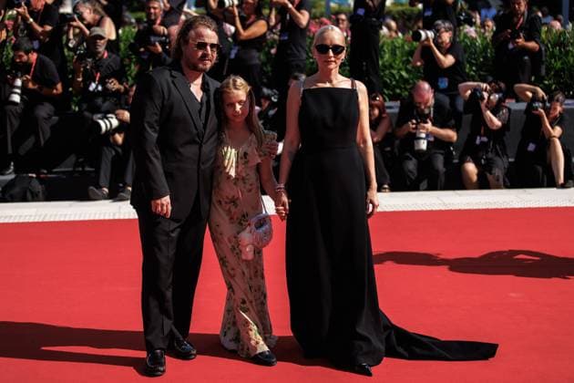 September 1, 2025, Venice, Italy: (L-R) Brady Corbet, Ada Corbet and Mona Fastvold attend the red carpet of the film The Testament of Ann Lee at the 82nd Venice Film. Venice Italy - ZUMAs197 20250901_aaa_s197_093 Copyright: xMarcoxBaradax