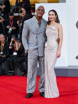 Venice, ITALY: Venice, 82nd Venice International Film Festival 2025 - evening 6, red carpet of the film The Smashing Machine In the photo: Emily Blunt Dwayne Johnson The Rock Venice ITALY  - ZUMAp169 20250901_zea_p169_1303 Copyright: xSimonexComix