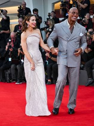 Venice, ITALY: Venice, 82nd Venice International Film Festival 2025 - evening 6, red carpet of the film The Smashing Machine In the photo: Emily Blunt Dwayne Johnson The Rock Venice ITALY  - ZUMAp169 20250901_zea_p169_1308 Copyright: xSimonexComix