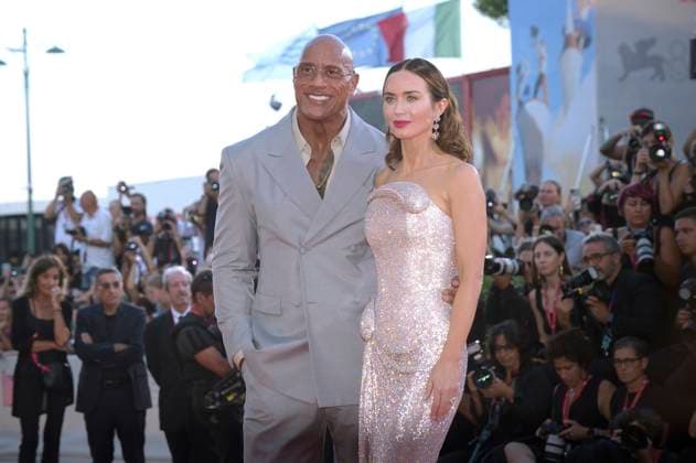 Emily Blunt and Dwayne Johnson attend The Smashing Machine photocall during the 82nd Venice International Film Festival on Monday, September 1, 2025 in Venice, Italy.  VFP20250901840 RoccoxSpaziani