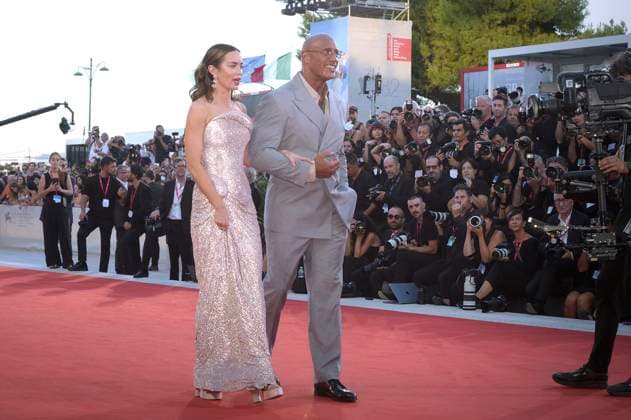 Emily Blunt and Dwayne Johnson attend The Smashing Machine photocall during the 82nd Venice International Film Festival on Monday, September 1, 2025 in Venice, Italy.  VFP20250901844 RoccoxSpaziani