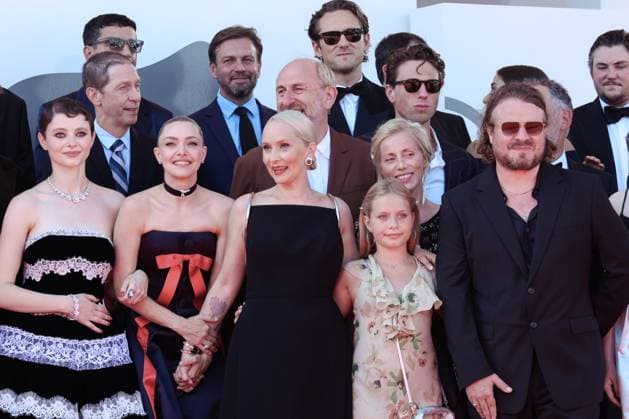 The Testament Of Ann Lee Red Carpet - The 82nd Venice International Film Festival (L-R) Brady Corbet, Celia Rowlson-Hall, Scott Handy, Daniel Blumberg, Thomasin McKenzie, Tim Blake Nelson, Amanda Seyfried, David Cale, Andrew Morrison, Mona Fastvold, Adelaide James Fastvold Corbet, Jamie Bogyo, Maria Sand, attend The Testament Of Ann Lee red carpet during the 82nd Venice International Film Festival on September 01, 2025 in Venice, Italy  Copyright: xKazukoxWakayamax