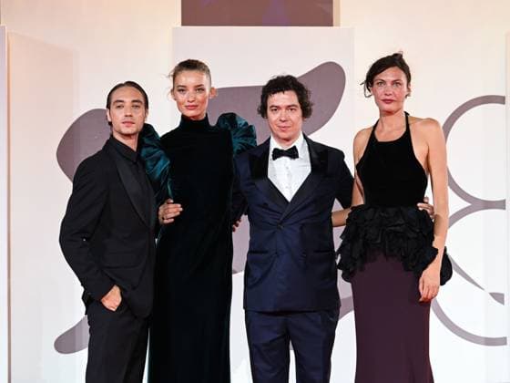 Venice, 82nd Venice International Film Festival 2025 - evening 6, red carpet of the film Orfeo In the photo: Luca Vergoni, Virgilio Villoresi, Giulia Maenza and Aomi Muyock  Copyright: xManuelexMangiarottix xipa-agency.netx xPoolxPhotoxEventsx06x IPA_Agency_IPA63891073