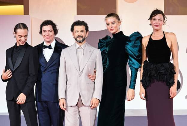 Venice, 82nd Venice International Film Festival 2025 - evening 6, red carpet of the film Orfeo In the photo: Luca Vergoni, Virgilio Villoresi, Vinicio Marchioni, Giulia Maenza and Aomi Muyock  Copyright: xManuelexMangiarottix xipa-agency.netx xPoolxPhotoxEventsx06x IPA_Agency_IPA63891092